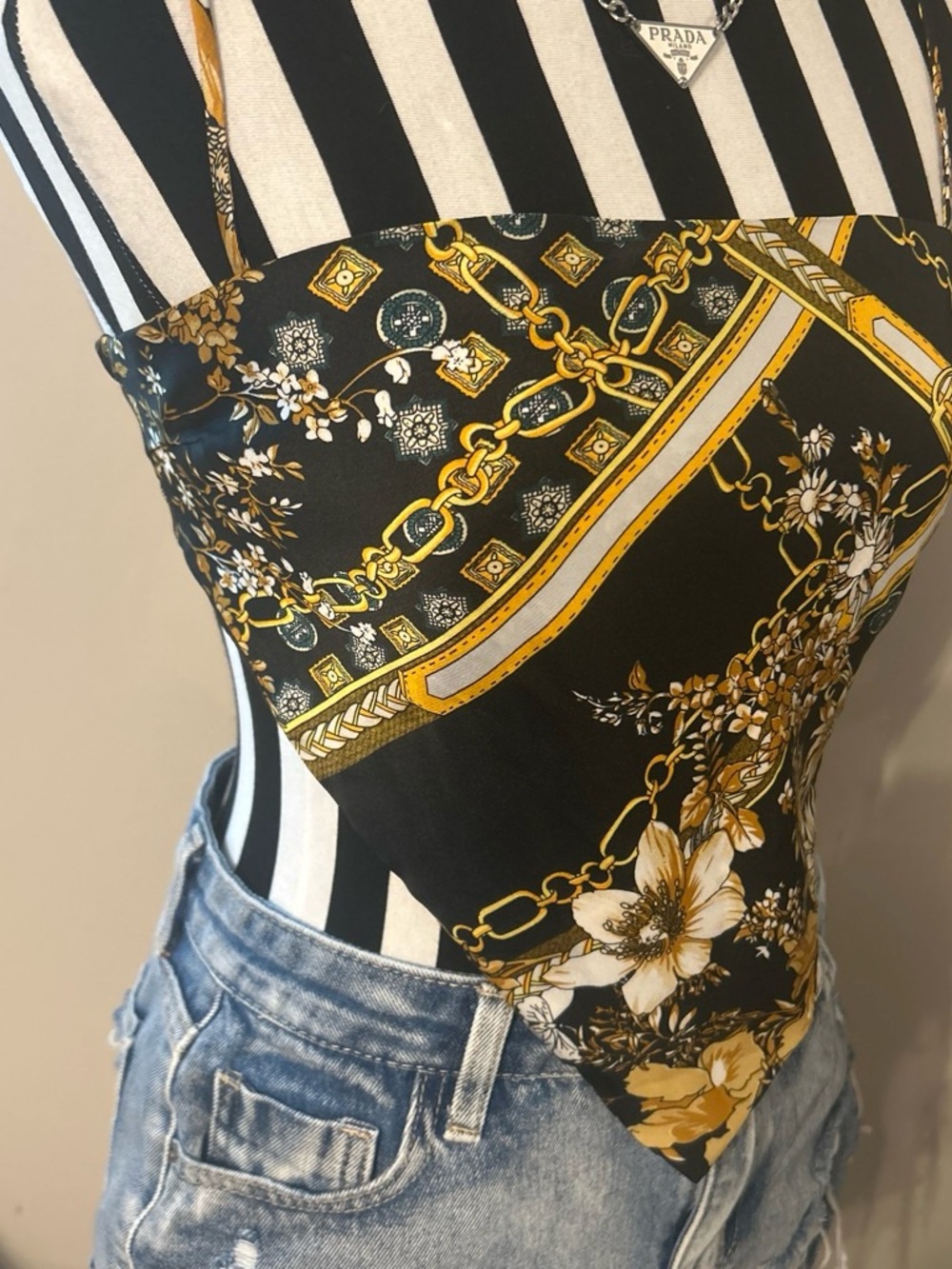Princess Poly Black & Gold Floral handkerchief Top - Picture 2 of 7